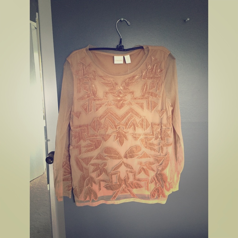 Velvet and chiffon taupe blouse